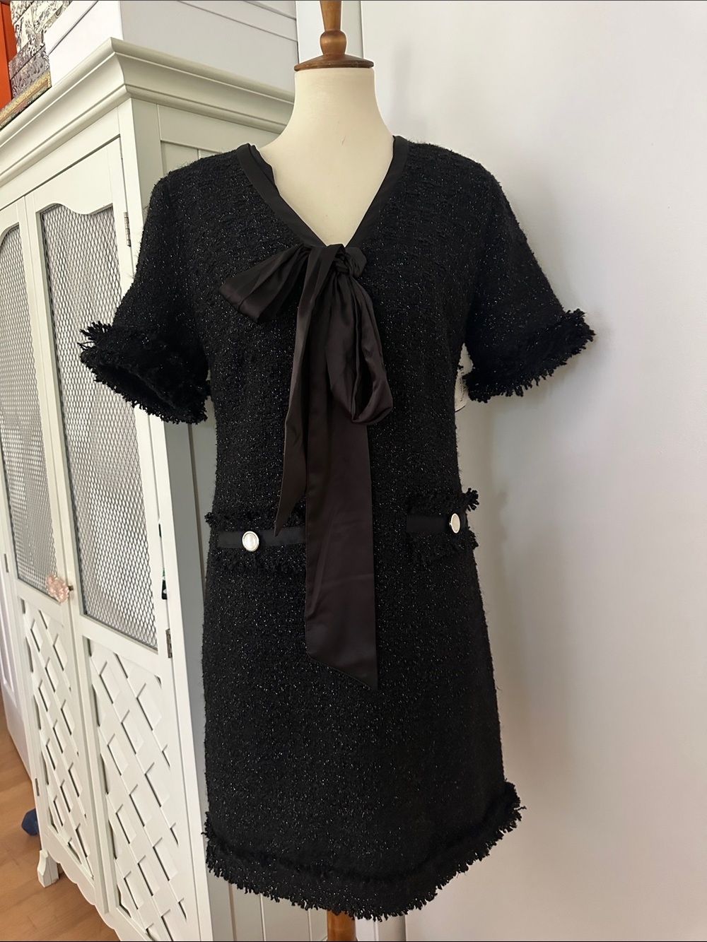 Alexia Admor Black Tweed Fringe Dress